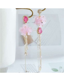 Romantic Flowers Asymmetric Design Tassel Shoulder-duster Women Fashion Earrings - Pink