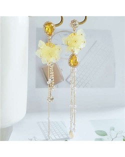 Romantic Flowers Asymmetric Design Tassel Shoulder-duster Women Fashion Earrings - Yellow