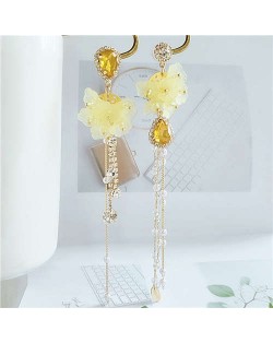 Romantic Flowers Asymmetric Design Tassel Shoulder-duster Women Fashion Earrings - Yellow