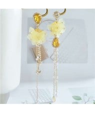 Romantic Flowers Asymmetric Design Tassel Shoulder-duster Women Fashion Earrings - Yellow