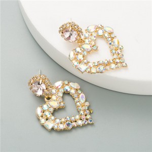 Yellow Rhinestone Gorgeous Heart Design Bridal Fashion Women Stud Earrings