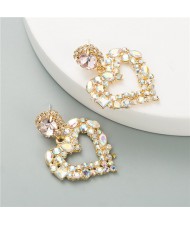 Yellow Rhinestone Gorgeous Heart Design Bridal Fashion Women Stud Earrings