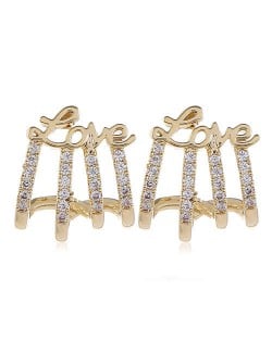 Rhonestone Embellished Love Theme Copper Fashion Women Earrings