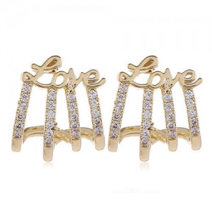 Rhonestone Embellished Love Theme Copper Fashion Women Earrings