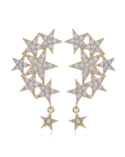 Shining Stars High Fashion Women Rhinestone and Copper Earrings