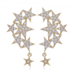 Shining Stars High Fashion Women Rhinestone and Copper Earrings
