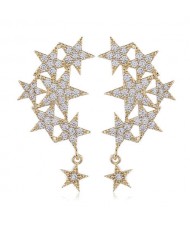 Shining Stars High Fashion Women Rhinestone and Copper Earrings