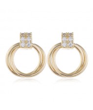 Rhinestone Inlaid Small Hoop Golden Copper Women Costume Earrings