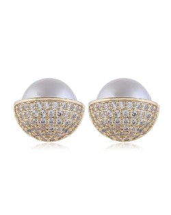 Rhinestone Embellished Vintage Pearl Fashion American Popular Style Copper Women Earrings