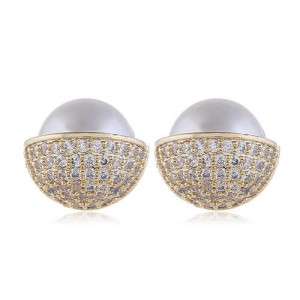 Rhinestone Embellished Vintage Pearl Fashion American Popular Style Copper Women Earrings