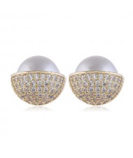 Rhinestone Embellished Vintage Pearl Fashion American Popular Style Copper Women Earrings