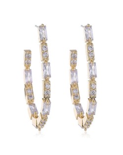 Rhinestone Inlaid Delicate Design High Fashion Women Hoop Copper Earrings