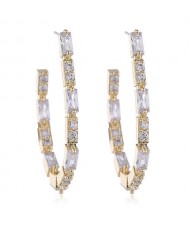Rhinestone Inlaid Delicate Design High Fashion Women Hoop Copper Earrings
