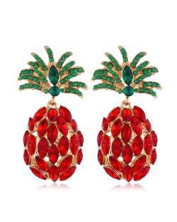 Rhinestone Pineapple Shining Style Women Alloy Stud Earrings - Red