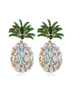 Rhinestone Pineapple Shining Style Women Alloy Stud Earrings - Luminous White