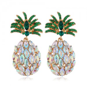 Rhinestone Pineapple Shining Style Women Alloy Stud Earrings - Luminous White