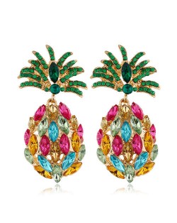 Rhinestone Pineapple Shining Style Women Alloy Stud Earrings - Multicolor