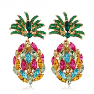 Rhinestone Pineapple Shining Style Women Alloy Stud Earrings - Multicolor