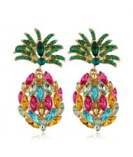 Rhinestone Pineapple Shining Style Women Alloy Stud Earrings - Multicolor