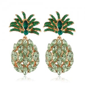 Rhinestone Pineapple Shining Style Women Alloy Stud Earrings - Green