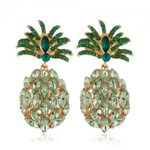 Rhinestone Pineapple Shining Style Women Alloy Stud Earrings - Green