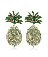 Rhinestone Pineapple Shining Style Women Alloy Stud Earrings - Green