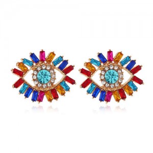 Shining Rhinestone Graceful Fashion Eye Design Alloy Women Stud Earrings - Multicolor