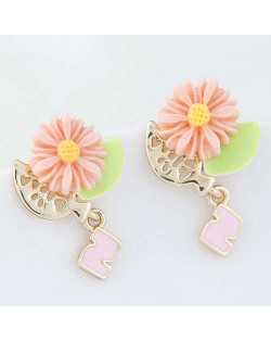 Cute Daisy Korean Fashion Adorable Women Alloy Earrings - Pink