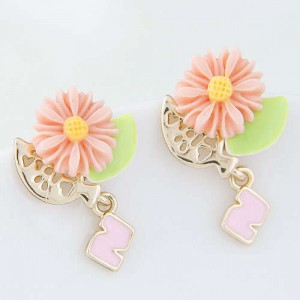 Cute Daisy Korean Fashion Adorable Women Alloy Earrings - Pink