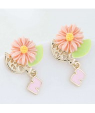 Cute Daisy Korean Fashion Adorable Women Alloy Earrings - Pink