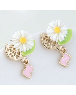 Cute Daisy Korean Fashion Adorable Women Alloy Earrings - White