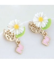 Cute Daisy Korean Fashion Adorable Women Alloy Earrings - White