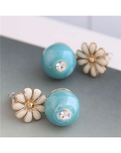 Czech Rhinestone Inlaid Sweet Daisy and Enamel Ball Combo Design Alloy Women Earrings