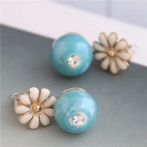 Czech Rhinestone Inlaid Sweet Daisy and Enamel Ball Combo Design Alloy Women Earrings