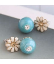 Czech Rhinestone Inlaid Sweet Daisy and Enamel Ball Combo Design Alloy Women Earrings