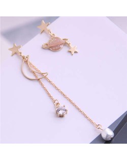 Star Moon and Planet Asymmetric Design Tassel Alloy Women Costume Earrings