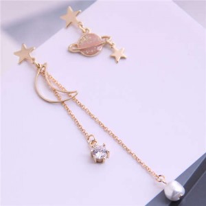 Star Moon and Planet Asymmetric Design Tassel Alloy Women Costume Earrings