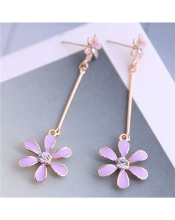 Enamel Tassel Flower Korean Style Sweet Design Alloy Women Earrings - Purple
