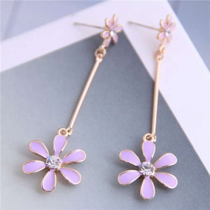 Enamel Tassel Flower Korean Style Sweet Design Alloy Women Earrings - Purple