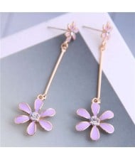 Enamel Tassel Flower Korean Style Sweet Design Alloy Women Earrings - Purple
