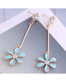Enamel Tassel Flower Korean Style Sweet Design Alloy Women Earrings - Blue
