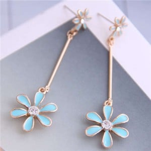 Enamel Tassel Flower Korean Style Sweet Design Alloy Women Earrings - Blue