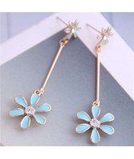 Enamel Tassel Flower Korean Style Sweet Design Alloy Women Earrings - Blue