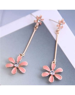 Enamel Tassel Flower Korean Style Sweet Design Alloy Women Earrings - Pink