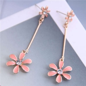 Enamel Tassel Flower Korean Style Sweet Design Alloy Women Earrings - Pink