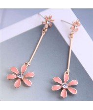 Enamel Tassel Flower Korean Style Sweet Design Alloy Women Earrings - Pink