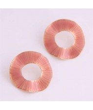 Oil-spot Glazed Folds Design Hoop Fashion Women Alloy Earrings - Pink