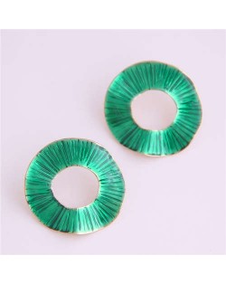 Oil-spot Glazed Folds Design Hoop Fashion Women Alloy Earrings - Green