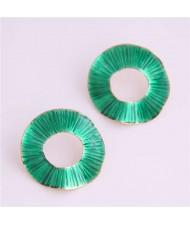 Oil-spot Glazed Folds Design Hoop Fashion Women Alloy Earrings - Green