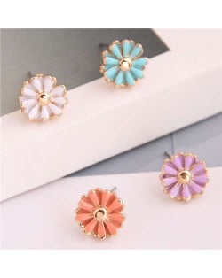 Enamel Mini Daisy Adorable Combo Korean Fashion Women Alloy Earrings - Blue and Purple